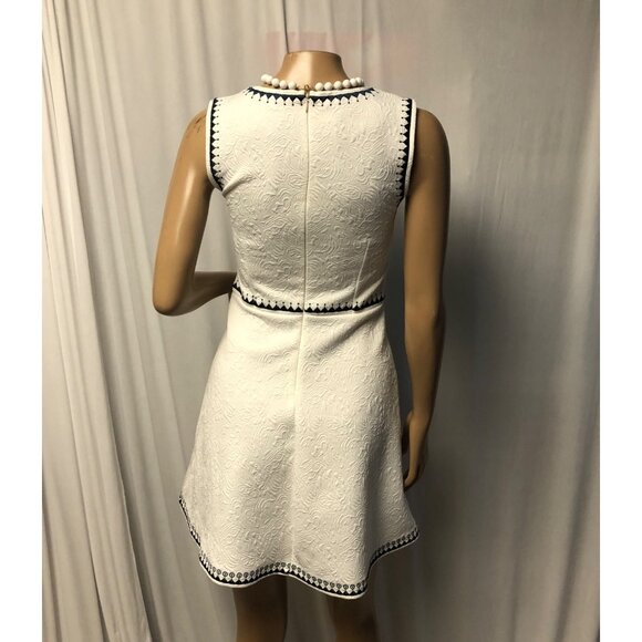 Alya Dress Womens Size XS Textured White Navy Embroidered Skater Fit Flare Mini - Picture 5 of 10
